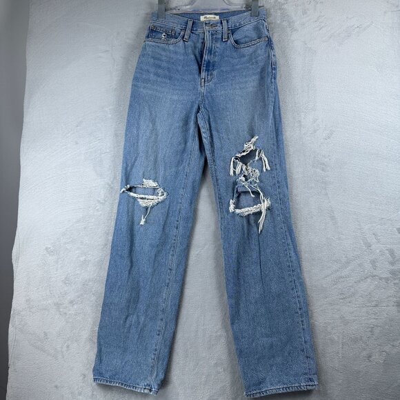 Madewell Baggy Jeans Straight Leg Womens Size 25 Distressed High Rise Blue - Picture 1 of 12